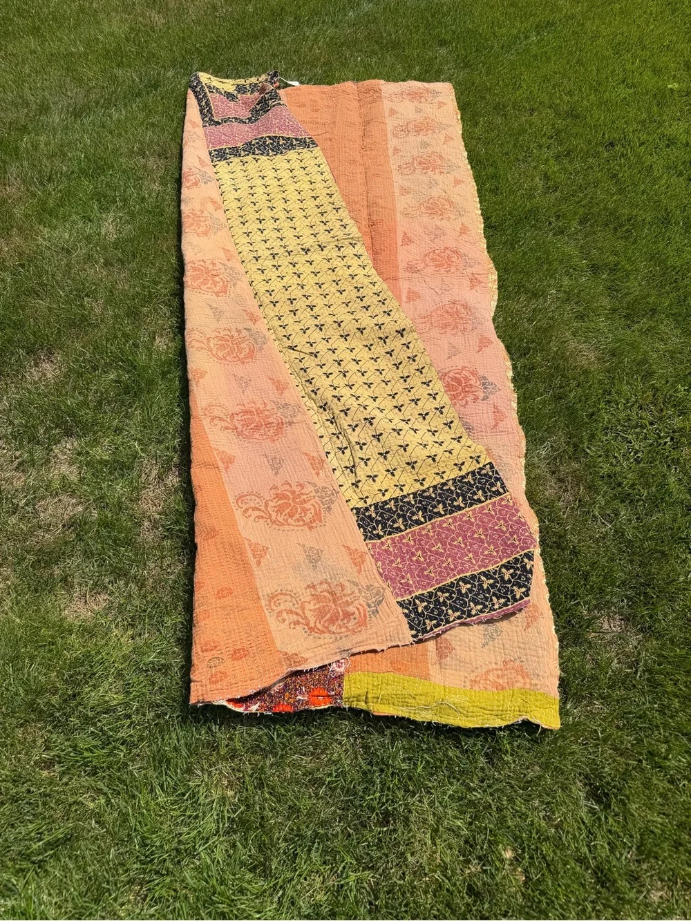 Vintage Hand-Stitched Kantha Quilt India Twin Bedspread Patchwork Floral